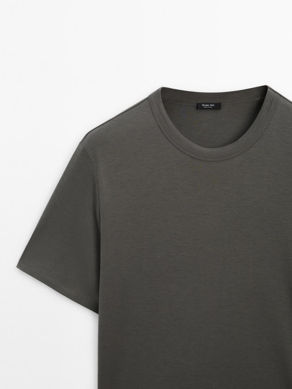 Massimo Dutti Футболка из смесового хлопка, серовато-синий