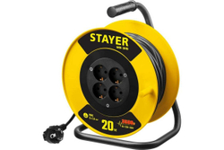 Удлинитель на катушке Stayer MS 315, 20 м, 3500 Вт, заземление, 4 гнезда, ПВС 3x1,5 кв мм, 55078-20