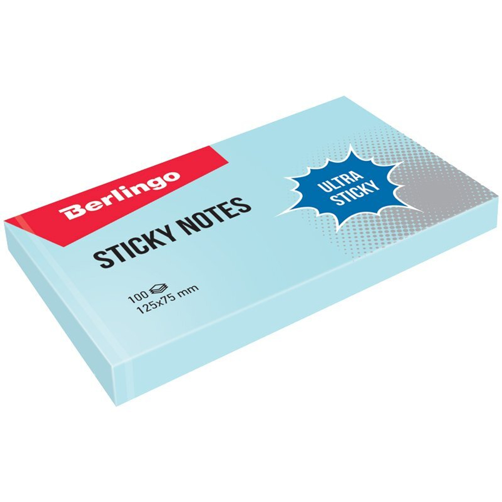 Блок самоклеящийся Berlingo Ultra Sticky, 125х75 мм, пастельно-голубой, 100 листов