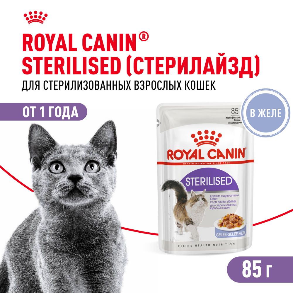 Пауч Royal Canin Sterilised для взрослых стерилизованных кошек, мелкие кусочки в желе Пауч Royal Canin Sterilised для взрослых стерилизованных кошек, мелкие кусочки в желе