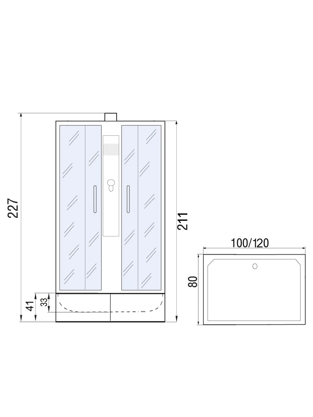 Душевая кабина RIVER QUADRO Б/К XL 120/80/41 MT с поддоном 120x80x220 10000013642 Универсальная Прямоугольник