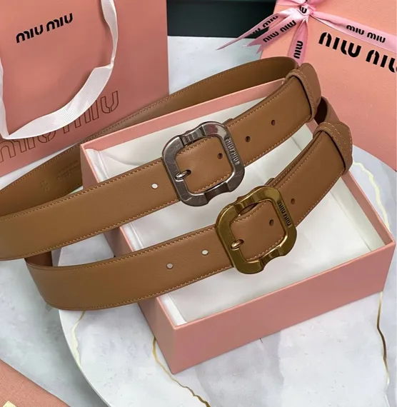 Кожаный ремень Miu Miu, коричневый