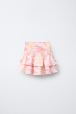 ZARA ЮБКА-ШОРТЫ С РЕЛЬЕФНЫМ УЗОРОМ «ПАЛЬМЫ», РОЗОВЫЙ