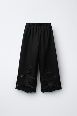 ZARA ШИРОКИЕ БРЮКИ С ВЫШИВКОЙ, ЧЕРНЫЙ