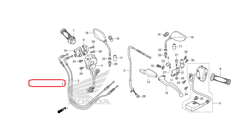17910-KZZ-900. CABLE COMP. A, THROTTLE. Throttle cable open, Honda CRF250-300L-M (2012-2025)