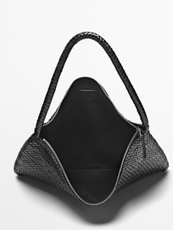 Massimo Dutti Сумка через плечо из плетеной кожи среднего размера, черный