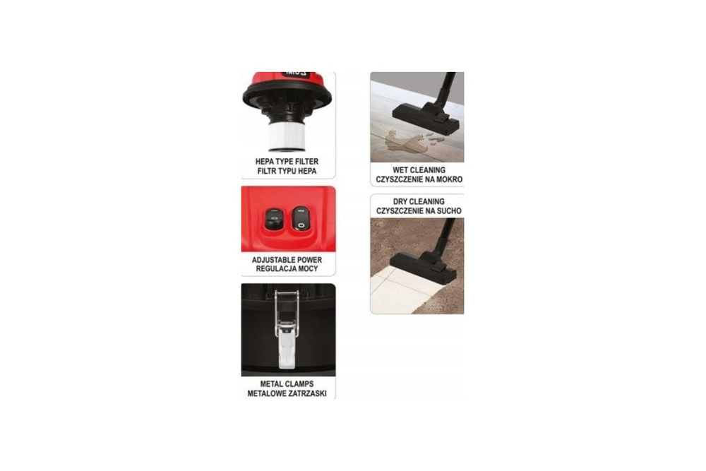 Промышленный пылесос YATO 70л, 2400Вт YT-85710