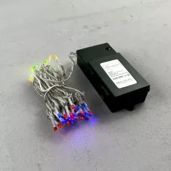 Светодиодная гирлянда 5 м., 3 батарейки типа D 4.5V, 50 разноцветных LED ламп, таймер, прозрачный провод, LTC (EST50-4W10-8M)
