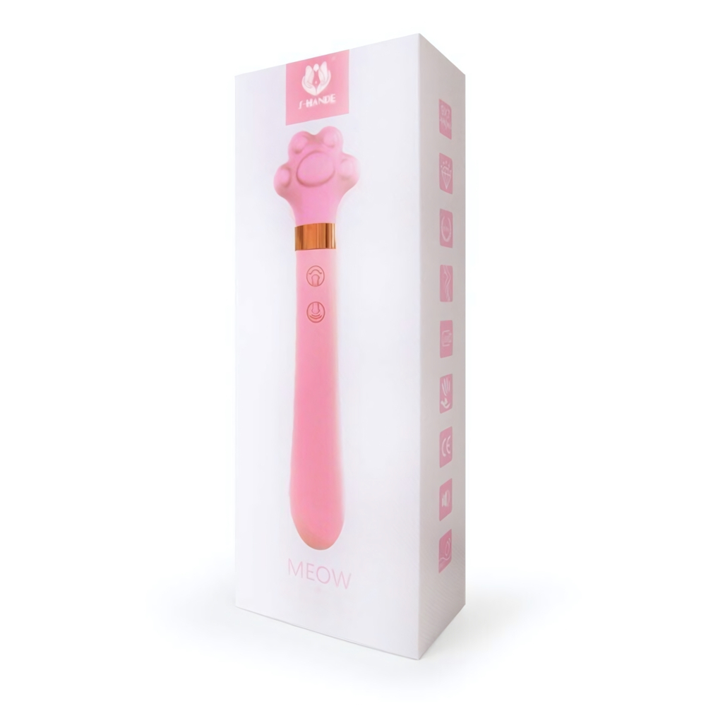 Розовый двусторонний вибромассажер Meow в форме лапки - 21 см. (Цвет: розовый)