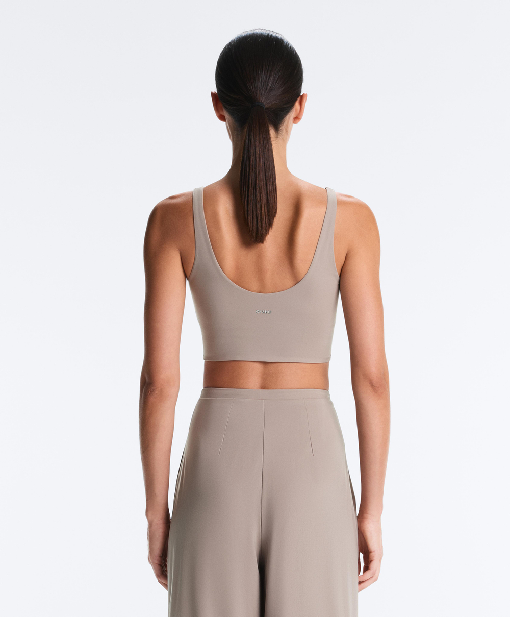 Oysho Топ Light Touch с перекрестной спинкой, темно-серый