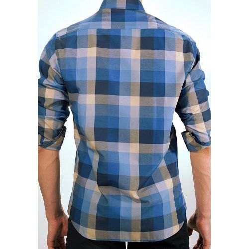 Мужская рубашка синяя в клетку приталенная MAZZARO SLIM FIT M2211-1