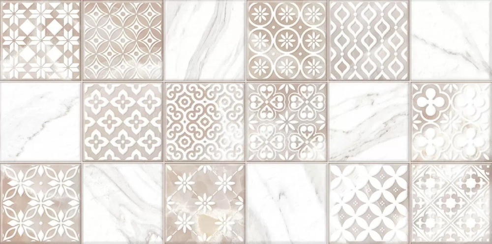 Настенная плитка Alma Ceramica TWU2550FRC14 Fresco 24.9x50 микс глянцевая / рельефная под мрамор / под мозаику / с орнаментом