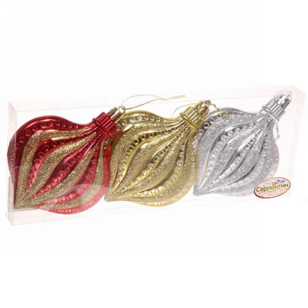 Ёлочные игрушки «Капельки» 11 см (набор 3 шт), микс