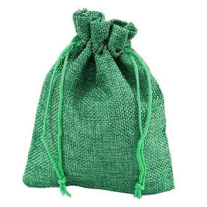 Мешочек подарочный из льна искусственного зелёный, 14*20 см