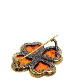 AM-1991 Брошь «Клевер» (латунь, янтарь)