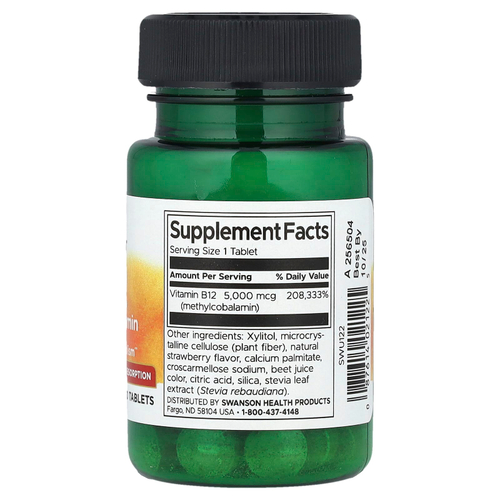 Swanson Vitamins, витамин B12, метилкобаламин, 5000 мкг, 60 таблеток