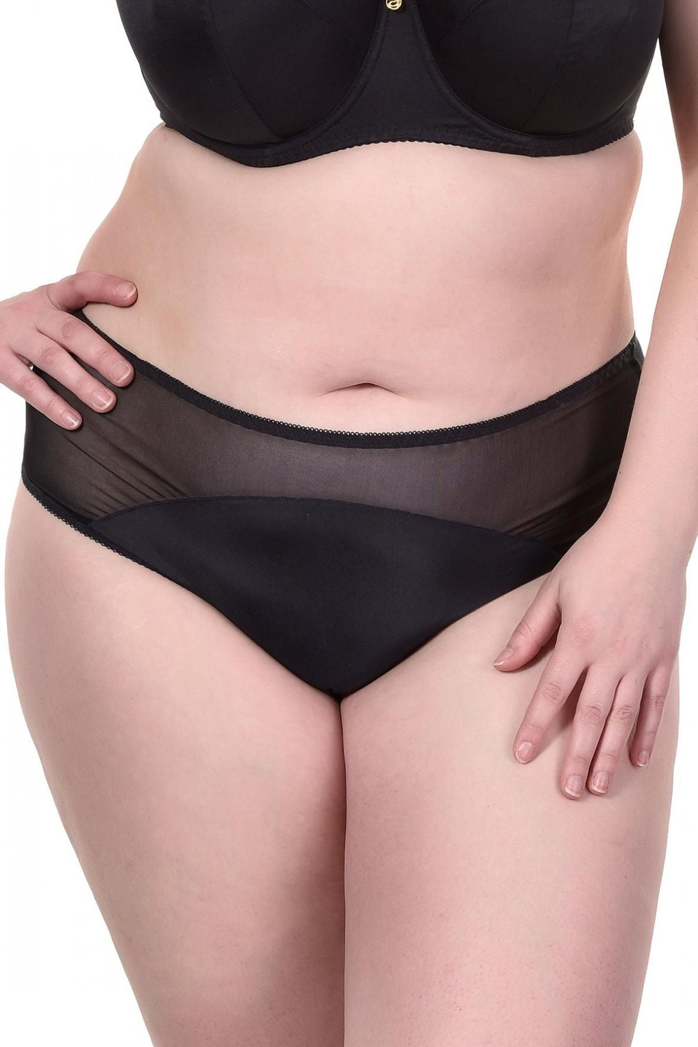 Трусики-слипы из микрофибры и полупрозрачной сетки (Размер: M) (Цвет: черный)