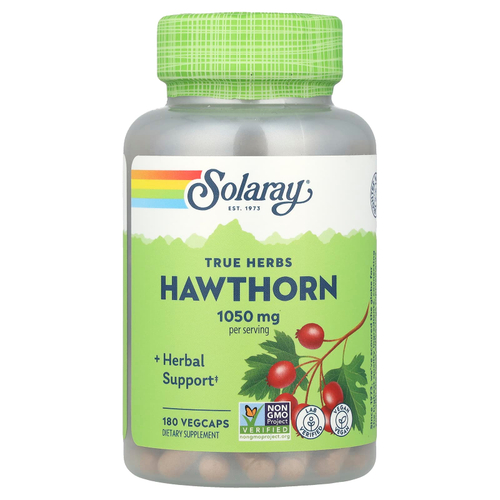 Solaray, True Herbs, боярышник, 180 вегетарианских капсул (525 мг на капсулу)