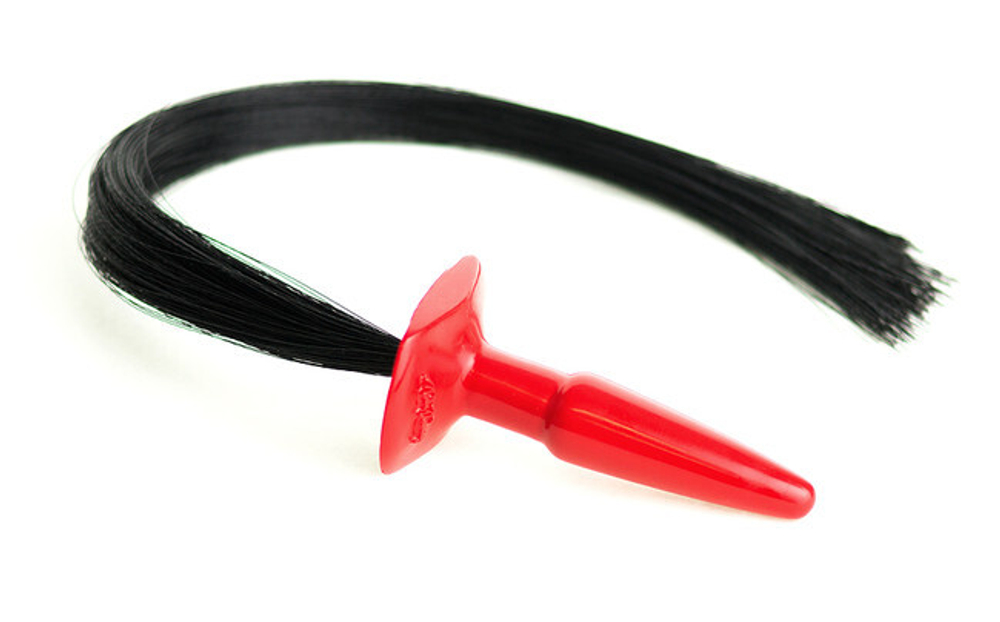 Анальная пробка с хвостом маленькая Pony Play Whip - Small (Цвет: красный с черным)