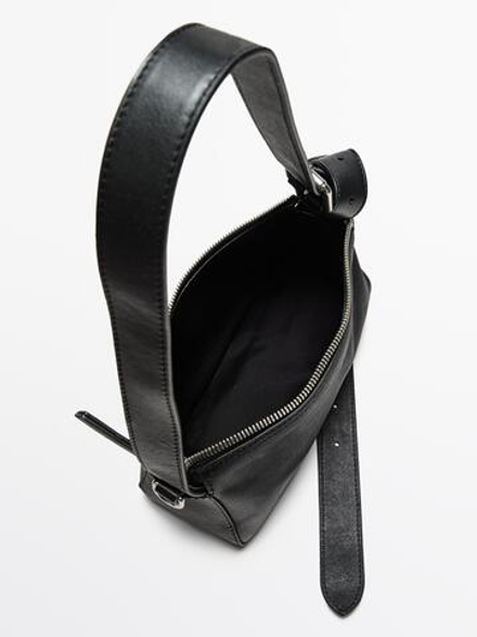 Massimo Dutti Маленькая сумка из кожи наппа с пряжкой, черный