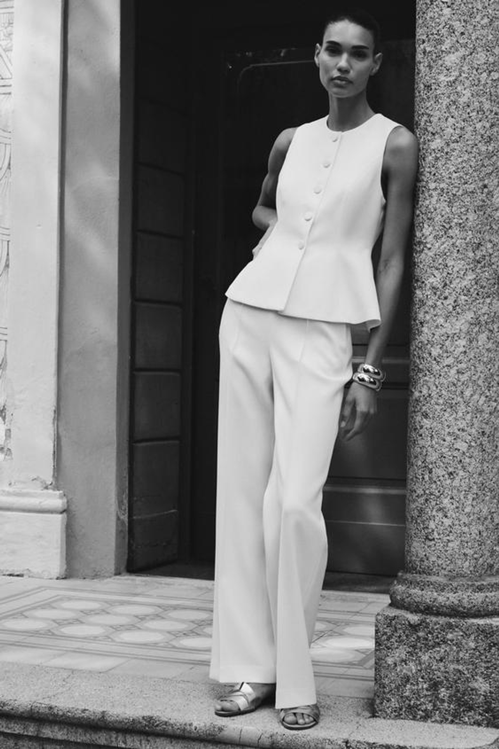 ZARA ПРЯМЫЕ БРЮКИ С ВЫСОКОЙ ПОСАДКОЙ, ЭКРЮ