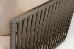 "Форли" кресло плетеное из роупа, каркас алюминий светло-серый (RAL7035) муар, роуп серо-коричневый 23мм, ткань Mossle бежевая