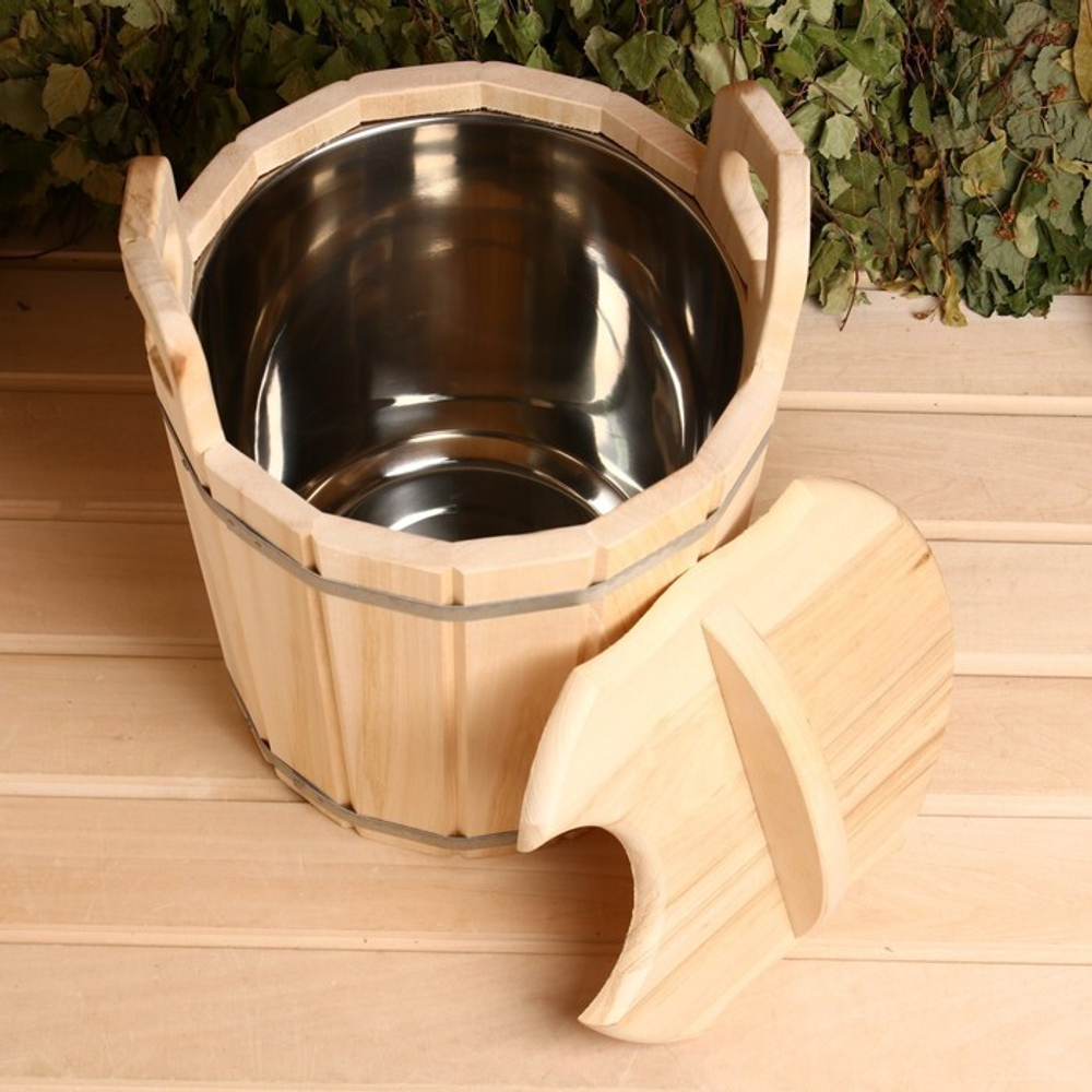 Ведро-запарник с крышкой 15 л липа с нерж. вст.