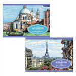 Альбом для рисования А4 40л. Alingar ,на скрепке ,мелованный картон(стандарт), 210г/м2, офсет 100 г/м2, "Города Европы", 2 дизайна в пленке т/у