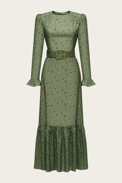 Зеленое платье-макси "Карина" с цветочным принтом
