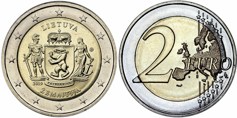 Литва 2 евро, 2019 Литовские этнографические регионы - Жемайтия UNC