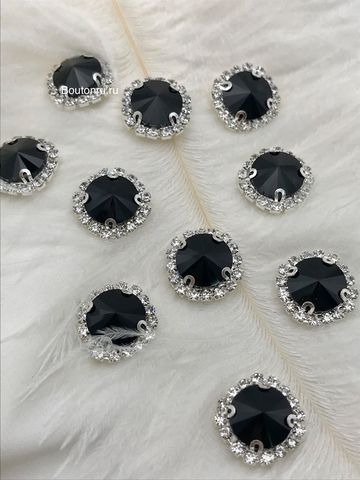 Стразы пришивные черные и серебристые в оправе (набор-10шт)