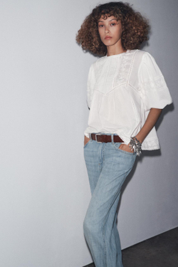 ZARA БЛУЗА В РОМАНТИЧЕСКОМ СТИЛЕ С ВЫШИВКОЙ — ZW COLLECTION, ЖЕЛТОВАТО-БЕЛЫЙ