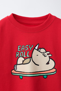 ZARA ФУТБОЛКА С АНИМАЛИСТИЧЕСКИМ ПРИНТОМ, КРАСНЫЙ