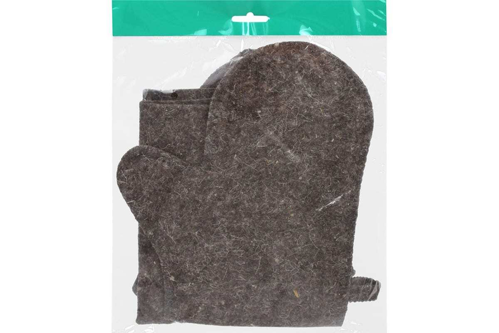 НАБОР ИЗ 3-Х ПРЕДМЕТОВ (ШАПКА, КОВРИК, РУКАВИЦА) СЕРЫЙ HOT POT, ВОЙЛОК /20