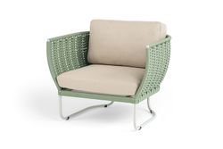 "Фиджи" кресло плетеное из роупа, каркас алюминий светло-серый (RAL7035) муар, роуп зеленый (KT18-0024) 15 мм tex, ткань Mossle бежевая
