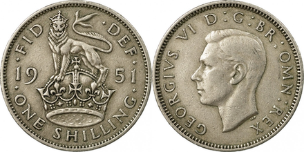 Великобритания 1 шиллинг, 1949 - 1951 Английский шиллинг XF