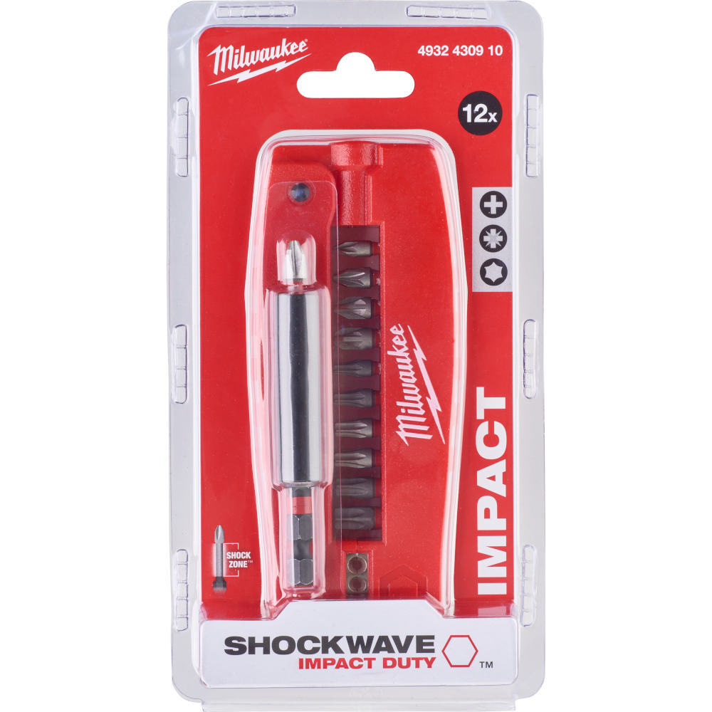 Набор Milwaukee: Набор бит SHOCKWAVE "Крокодил №2" 12шт+Набор буров Contractor SDS+ 5шт
