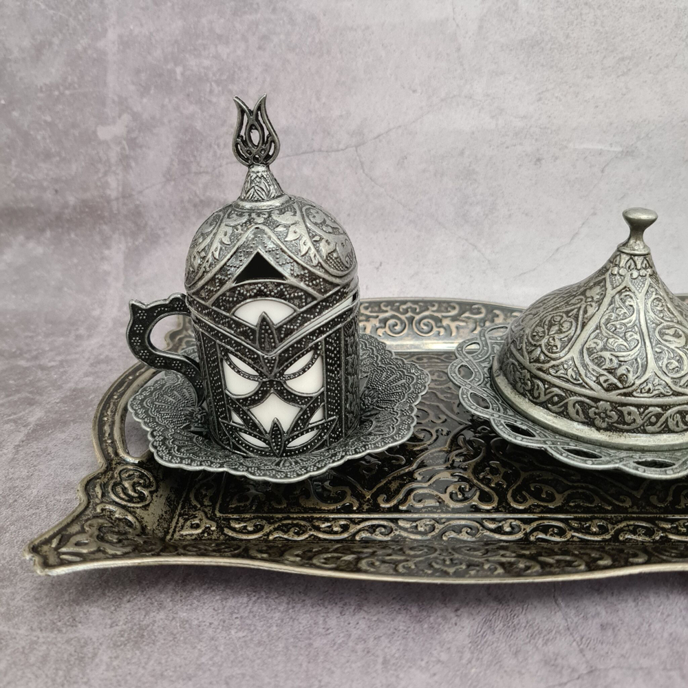 Кофейный набор "Lale" на 2 персоны с лукумницей и подносом/ACAR. Турция (медный)