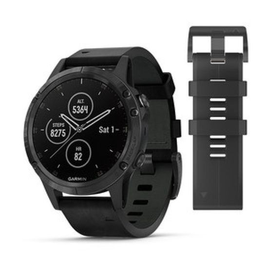 Мужские мультиспортивные часы Garmin Fenix 5 Plus Sapphire - черные с черным кожаным ремешком 010-01988-07