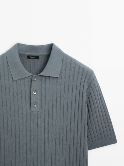 Massimo Dutti Поло в рубчик с короткими рукавами, серо-синий