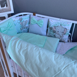 Комплект в кроватку 17 предметов "Слоник с подарками" зеленый, сатин