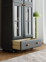 Шкаф витрина 77х32х186, Бритта, стеклянная для посуды, буфет, деревянный, двухдверный, массив сосны, серый/антик, Dipriz