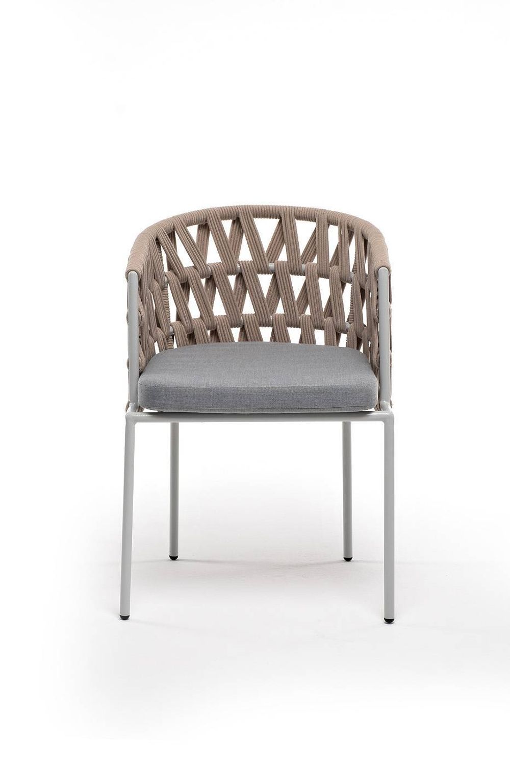 "Диего" стул плетеный из роупа, каркас из стали светло-серый (RAL7035) муар, роуп бежевый круглый, ткань светло-серая