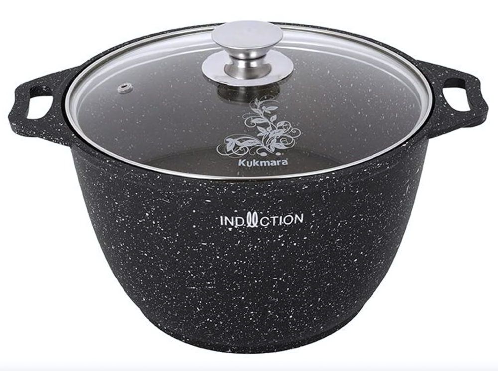 Кастрюля алюминиевая антипригарная 4 л Marble Induction со стеклянной крышкой, индукция