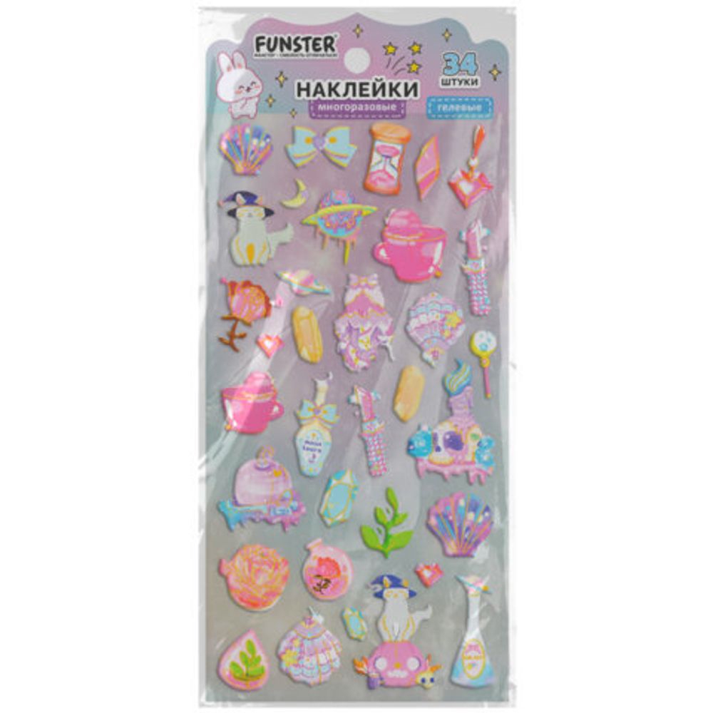 Наклейки гелевые "Акварельные мечты", 17,5х9 см, ассорти 6 видов, FUNSTER (ФАНСТЕР), 666096