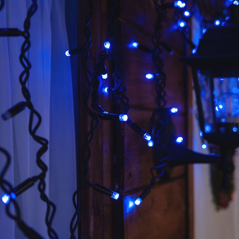 ULD-B3010-200-TBK BLUE IP67 Бахрома светодиодная с эффектом мерцания. 3м. Соединяемая. 200 светодиодов. Синий свет. Провод черный. TM Uniel.