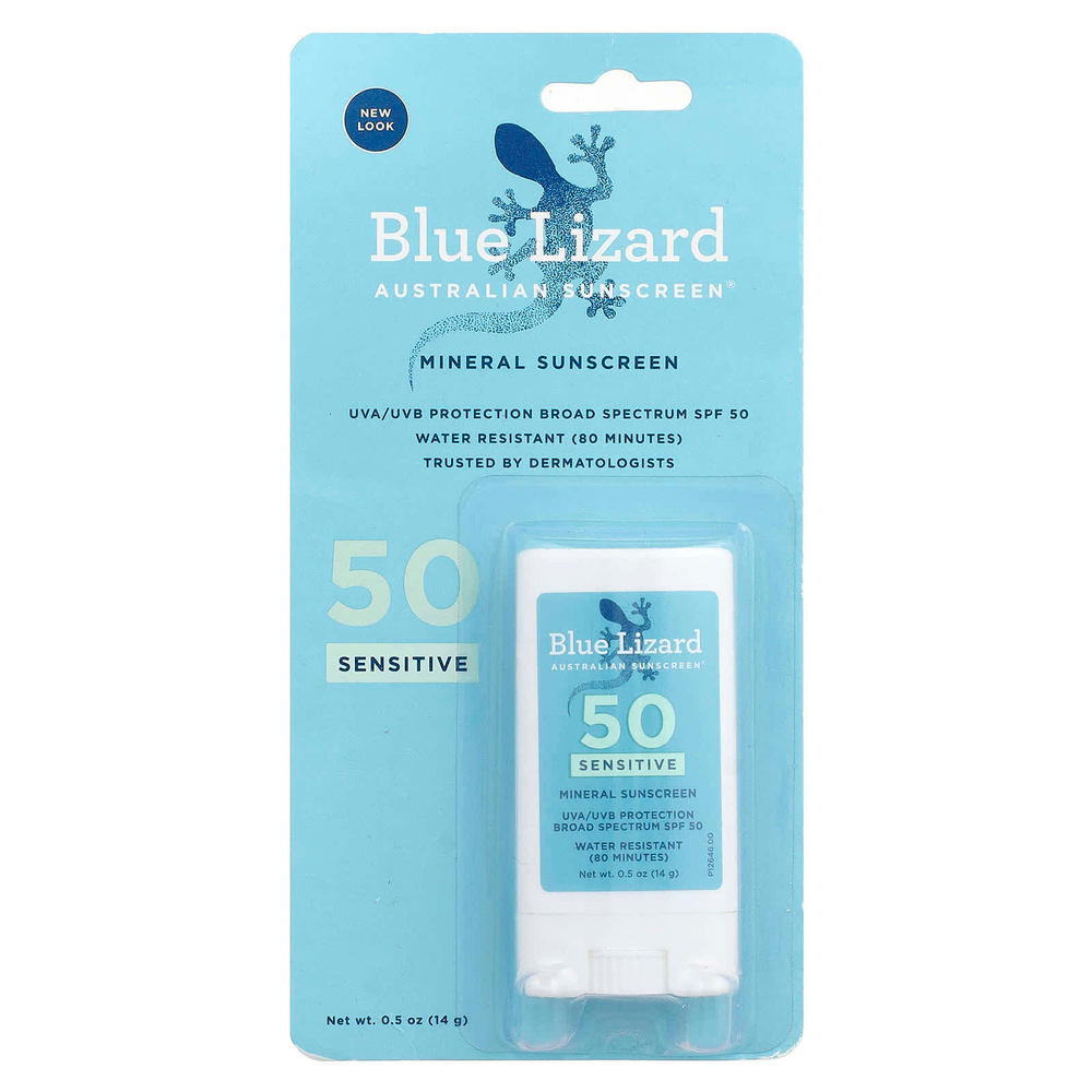 Blue Lizard Australian Sunscreen, Sensitive, минеральный солнцезащитный стик, SPF 50+, 14 г (0,5 унции)