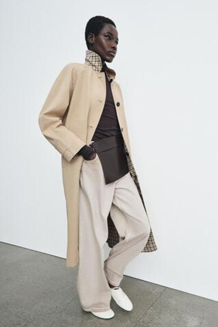 ZARA ДВУСТОРОННИЙ ТРЕНЧ В КЛЕТКУ — ZW COLLECTION, БЕЖЕВО-КОРИЧНЕВЫЙ