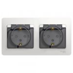 Schneider Electric Glossa Белый Розетка 2-местная с заземляющими контактами, со шторками, в сборе, IP44, скрытая установка, GSL000147