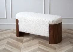 Банкетка Lagom 100 см (белый мех, орех)